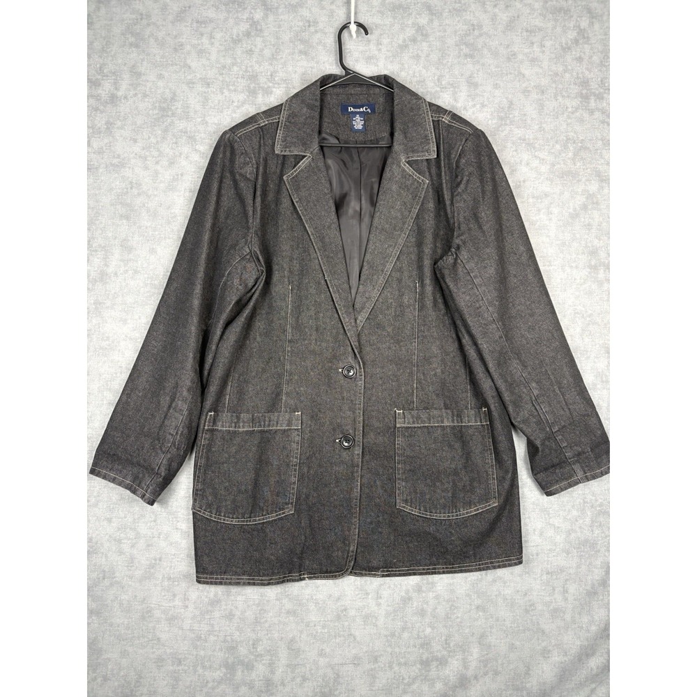 Denim & Co Womens 1X Denim Blazer Jacket 100% Cotton 2 Button Patch Pockets